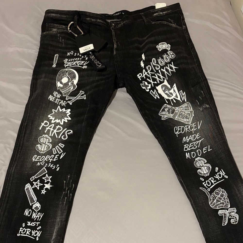 George Black Graphic Skinny Jeans for Men